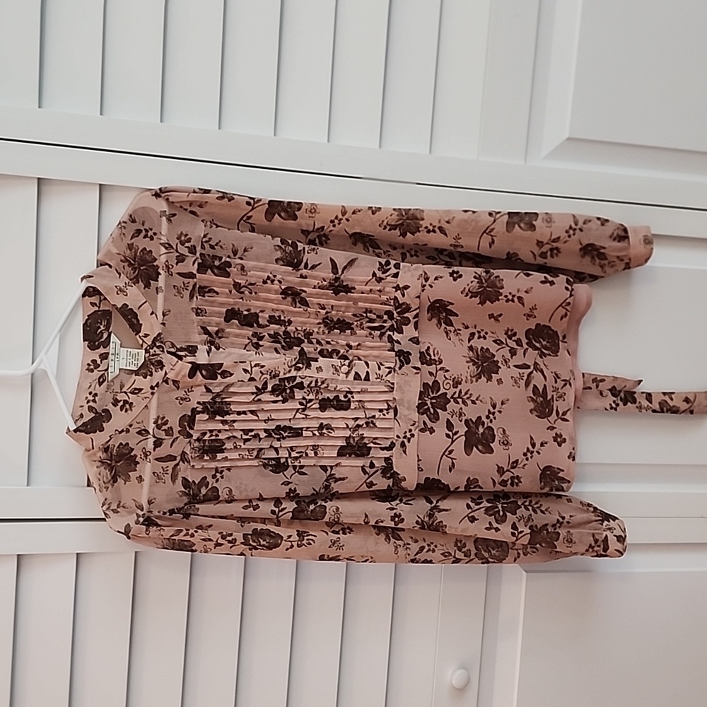 Vintage Pink and Brown Floral Blouse